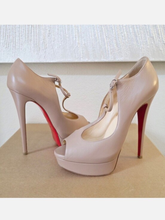 Christian Louboutin Shoes - Christian Louboutin Nude T-Strap Peep-Toe Heels EU39 US8